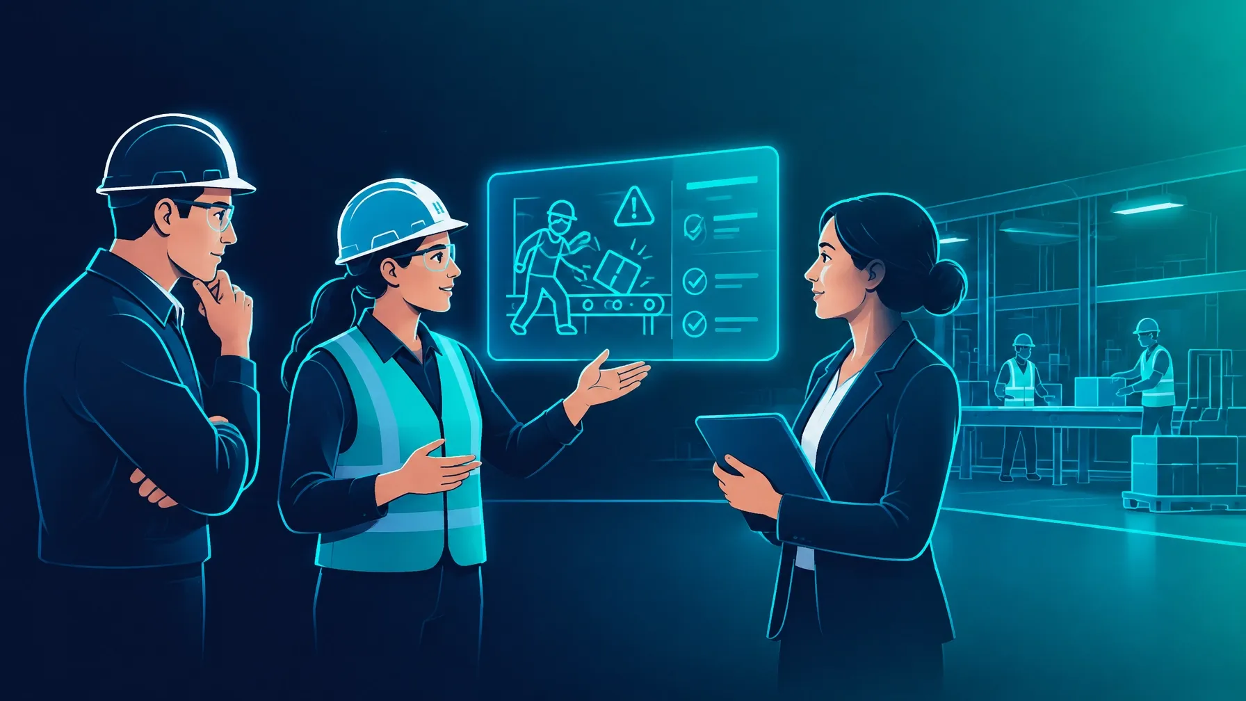 A plant manager, recruiter, and safety leader discuss a practical manufacturing scenario during an interview